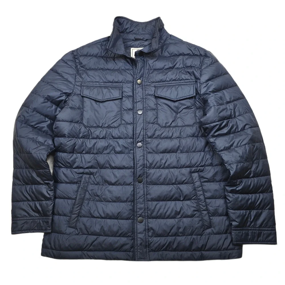 JoS A Bank Quilted Field Jacket Mens Large Navy‎ Blue 1905 Snap Front Shacket